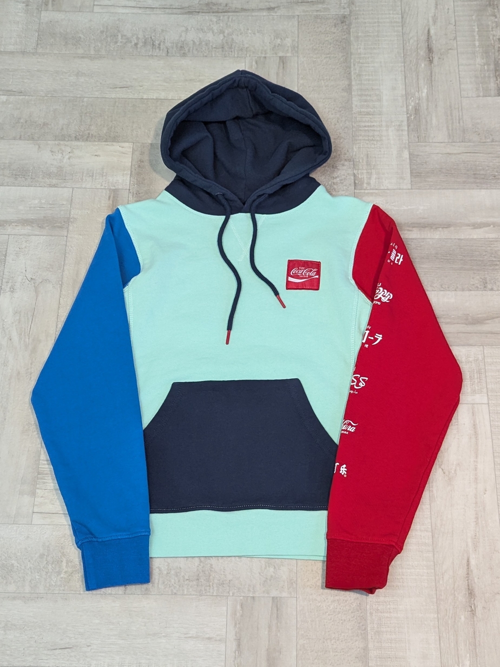 Coca Cola Unisex Small Embroidered Colorblock Hoodie Sweater Japanese Streetwear